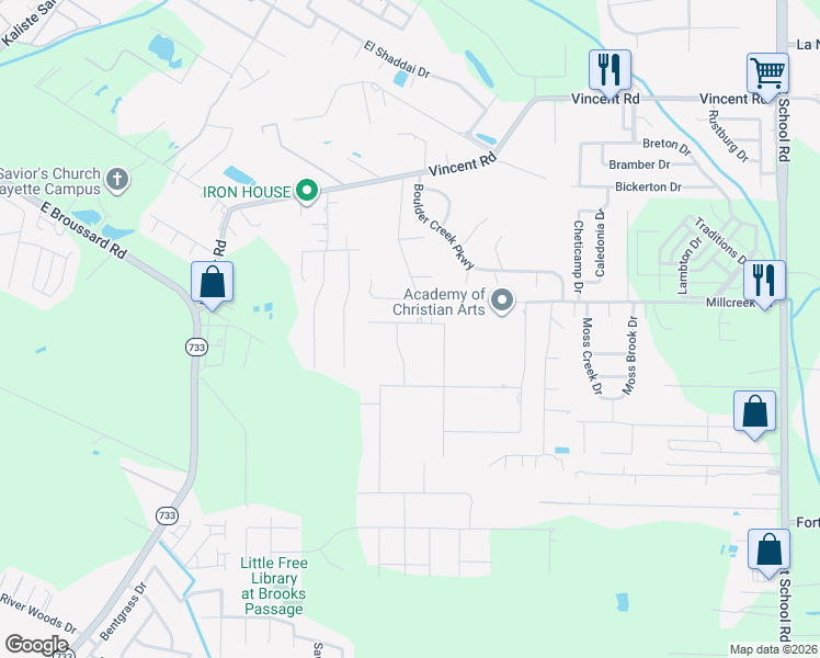 map of restaurants, bars, coffee shops, grocery stores, and more near Tasvo Trail in Lafayette