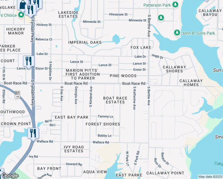 map of restaurants, bars, coffee shops, grocery stores, and more near 905 Lee Court in Panama City
