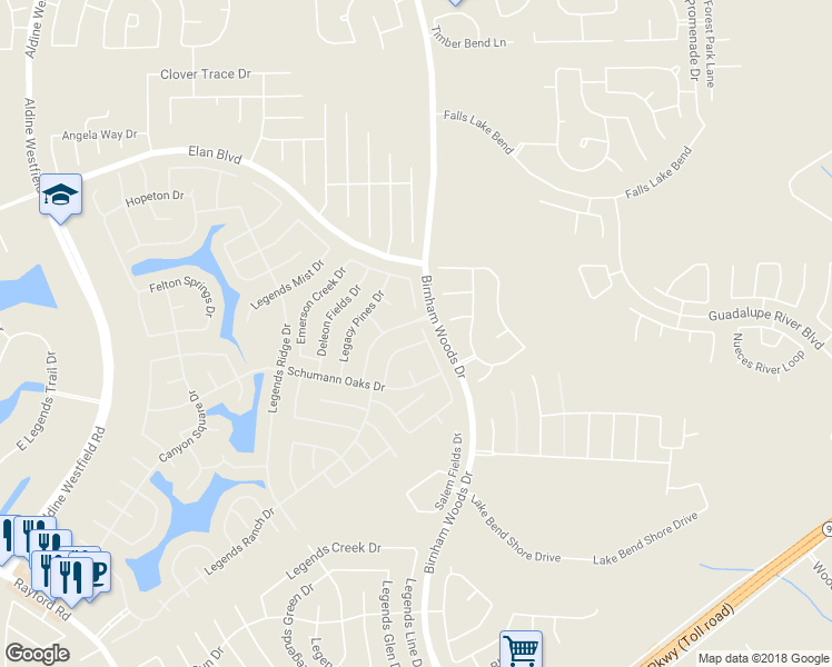 map of restaurants, bars, coffee shops, grocery stores, and more near 29839 Buffalo Canyon Drive in Spring