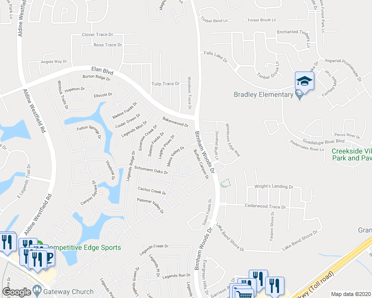 map of restaurants, bars, coffee shops, grocery stores, and more near 30414 Mesa Valley Drive in Spring