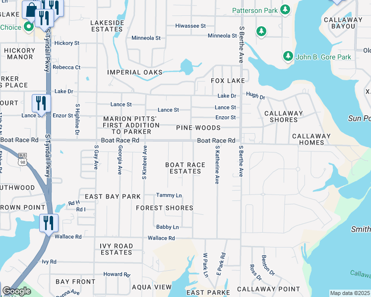 map of restaurants, bars, coffee shops, grocery stores, and more near 905 Lee Ct in Panama City