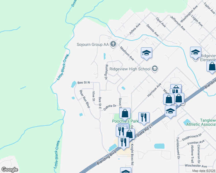 map of restaurants, bars, coffee shops, grocery stores, and more near 1307 Flicker Drive in Orange Park