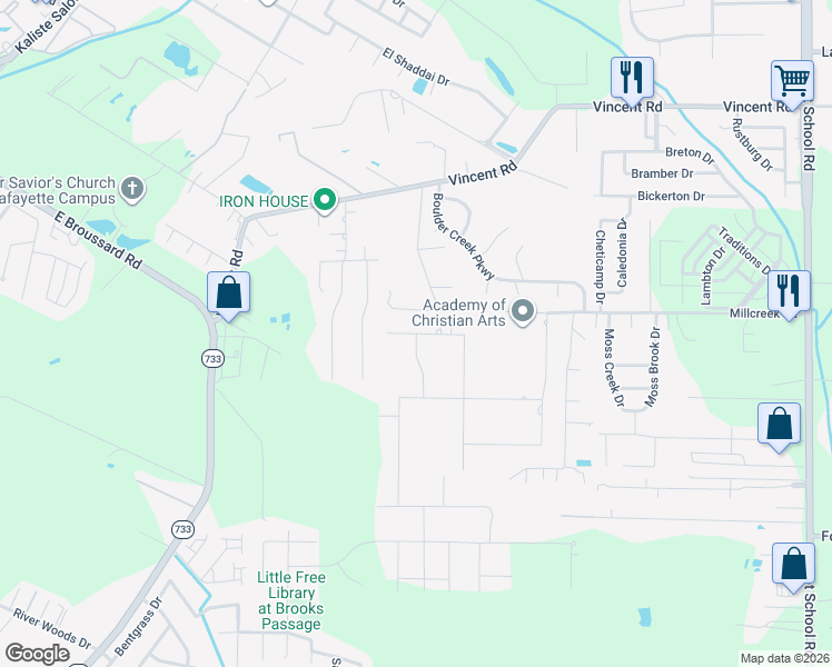 map of restaurants, bars, coffee shops, grocery stores, and more near Tasvo Trail in Lafayette