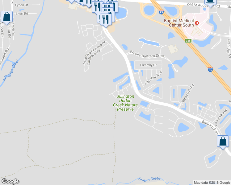 map of restaurants, bars, coffee shops, grocery stores, and more near 13465 Sunstone St in Jacksonville