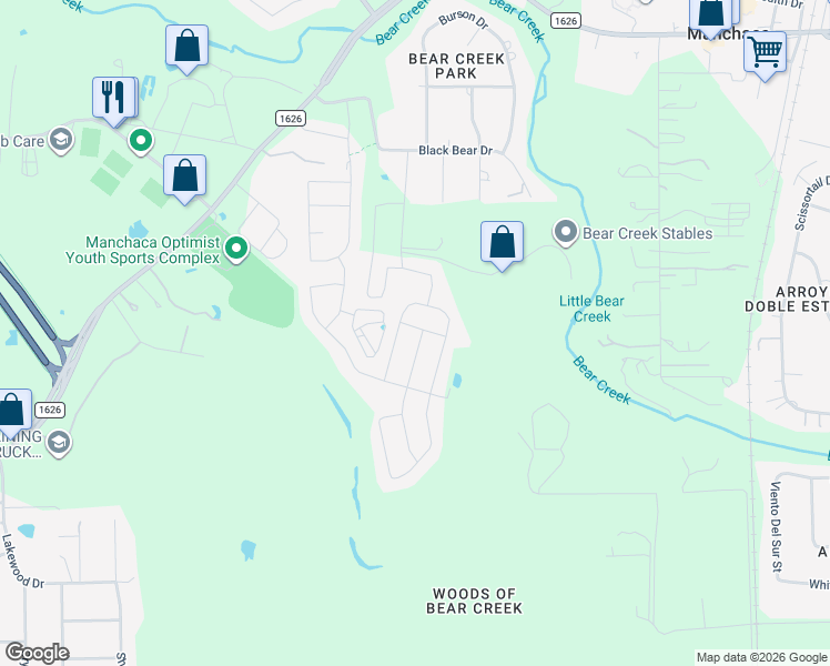 map of restaurants, bars, coffee shops, grocery stores, and more near 13200 Mariscan Street in Manchaca
