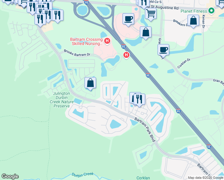 map of restaurants, bars, coffee shops, grocery stores, and more near 13333 Low Tide Way in Jacksonville