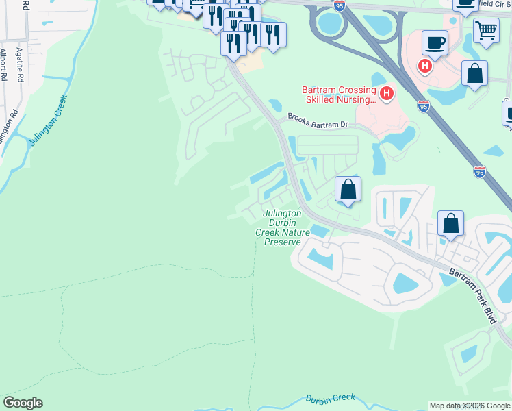map of restaurants, bars, coffee shops, grocery stores, and more near 13463 Sunstone Street in Jacksonville