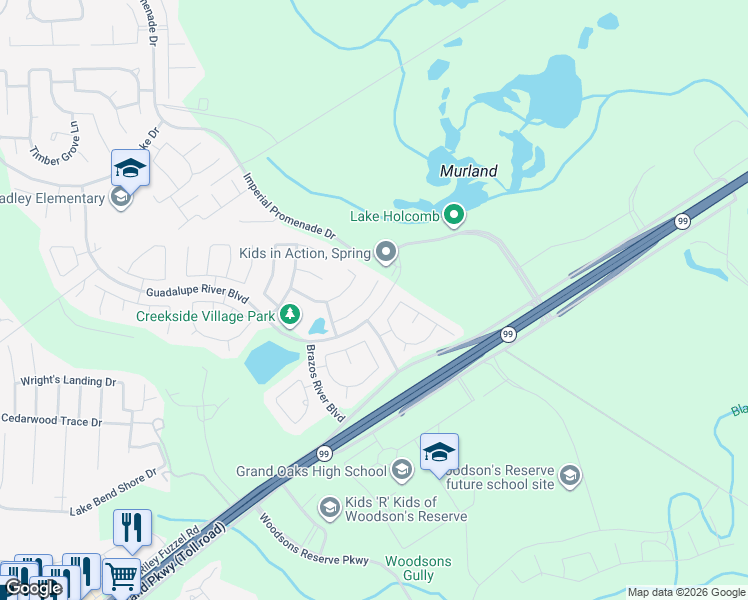 map of restaurants, bars, coffee shops, grocery stores, and more near 4814 San Antonio River Drive in Spring