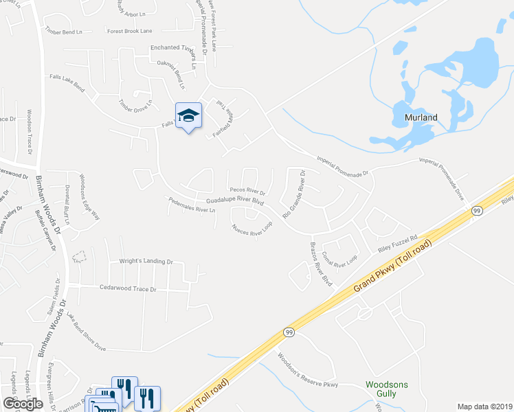 map of restaurants, bars, coffee shops, grocery stores, and more near 4303 Nueces River Loop in Spring