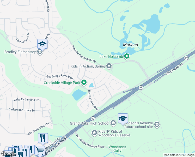 map of restaurants, bars, coffee shops, grocery stores, and more near 4714 San Jacinto River Drive in Spring