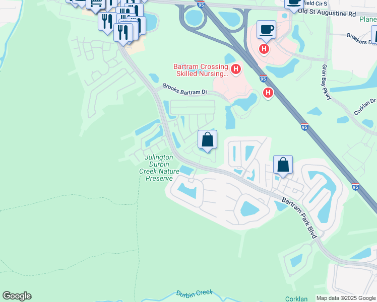 map of restaurants, bars, coffee shops, grocery stores, and more near 1209 Batram Office Park in Jacksonville