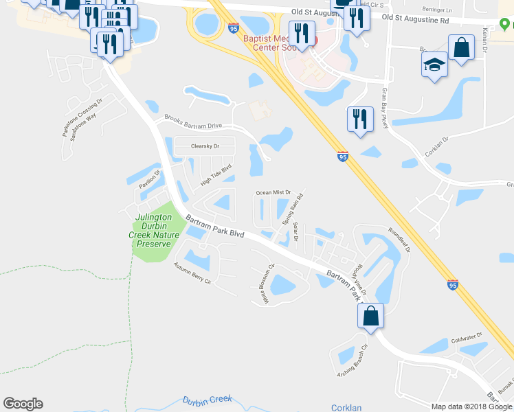 map of restaurants, bars, coffee shops, grocery stores, and more near 13339 Ocean Mist Drive in Jacksonville