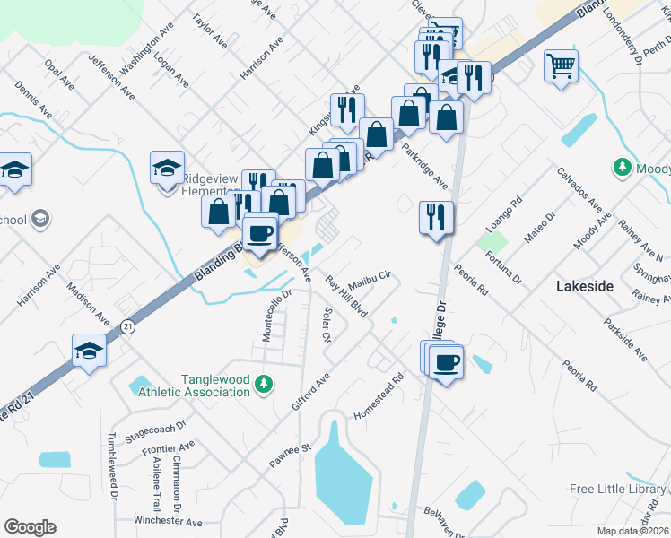 map of restaurants, bars, coffee shops, grocery stores, and more near 2662 Carmel Court in Orange Park