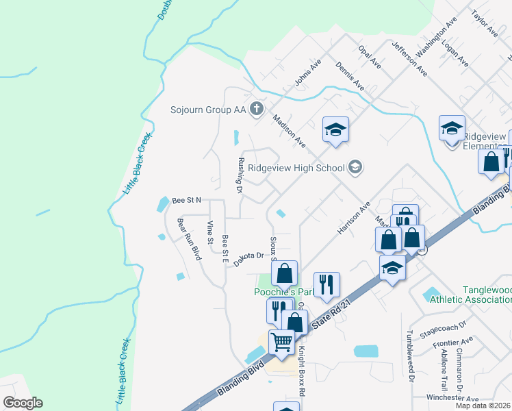 map of restaurants, bars, coffee shops, grocery stores, and more near 1307 Flicker Drive in Orange Park