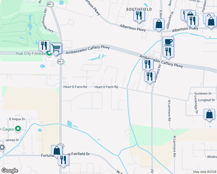 map of restaurants, bars, coffee shops, grocery stores, and more near 833 Heart D Farm Road in Youngsville