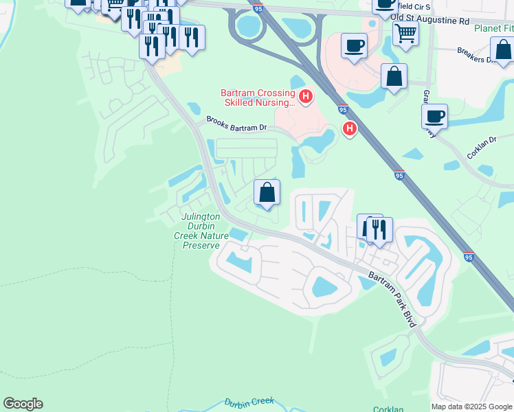 map of restaurants, bars, coffee shops, grocery stores, and more near 1209 Batram Office Park in Jacksonville
