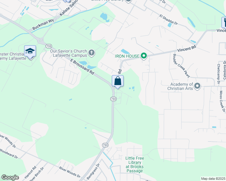 map of restaurants, bars, coffee shops, grocery stores, and more near 1401 East Broussard Road in Lafayette