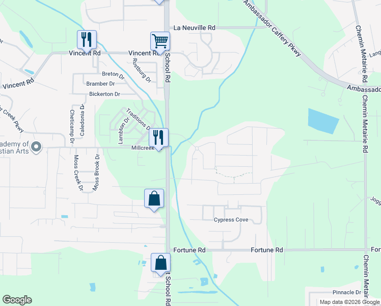 map of restaurants, bars, coffee shops, grocery stores, and more near 3216 Verot School Road in Lafayette