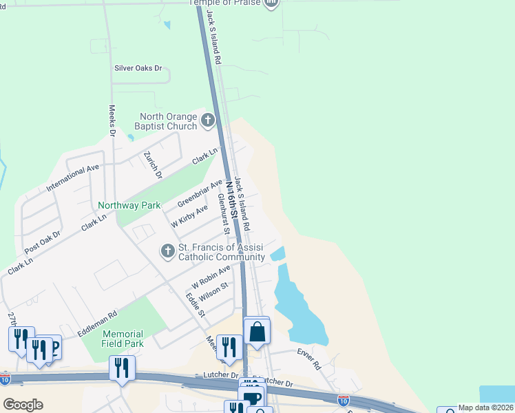 map of restaurants, bars, coffee shops, grocery stores, and more near 4314 Bob Hall Road in Orange