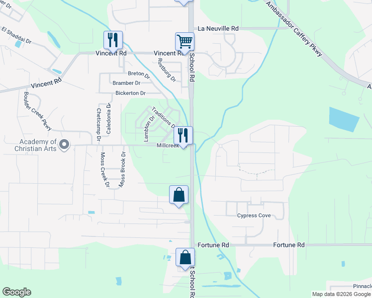 map of restaurants, bars, coffee shops, grocery stores, and more near 3200 Verot School Road in Lafayette