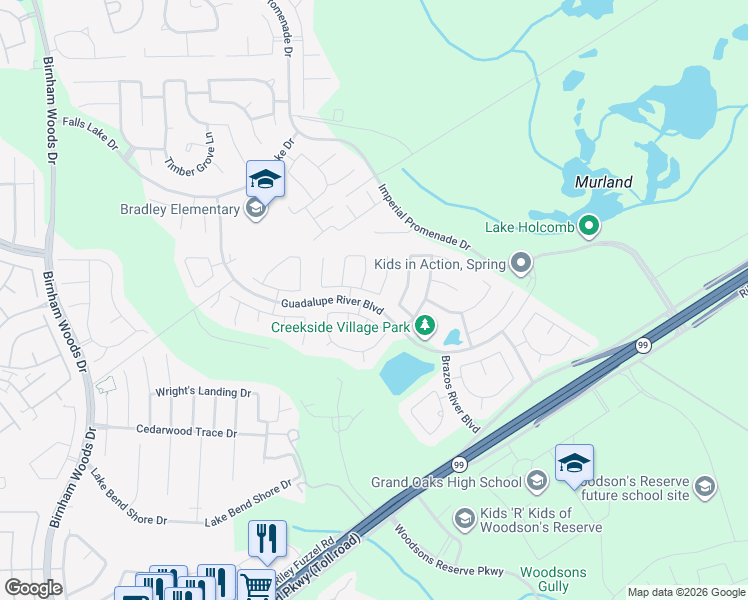 map of restaurants, bars, coffee shops, grocery stores, and more near 4326 Pecos River Drive in Spring