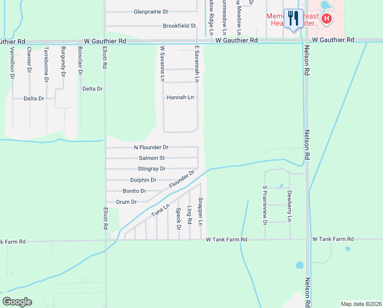 map of restaurants, bars, coffee shops, grocery stores, and more near 2300 Salmon Street in Lake Charles