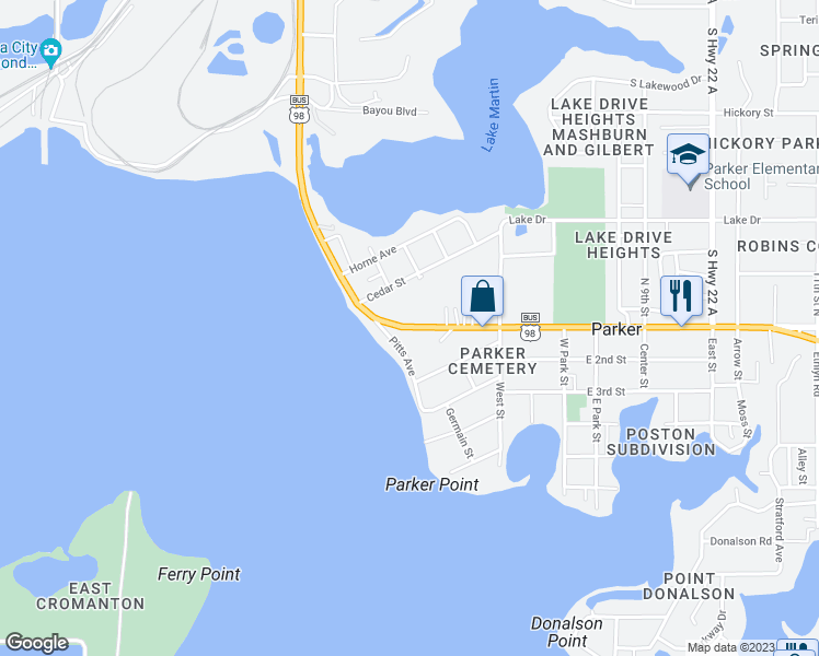 map of restaurants, bars, coffee shops, grocery stores, and more near 4470 East Highway 98 in Panama City