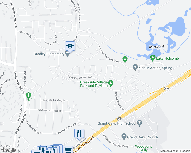 map of restaurants, bars, coffee shops, grocery stores, and more near 4314 Pecos River Drive in Spring