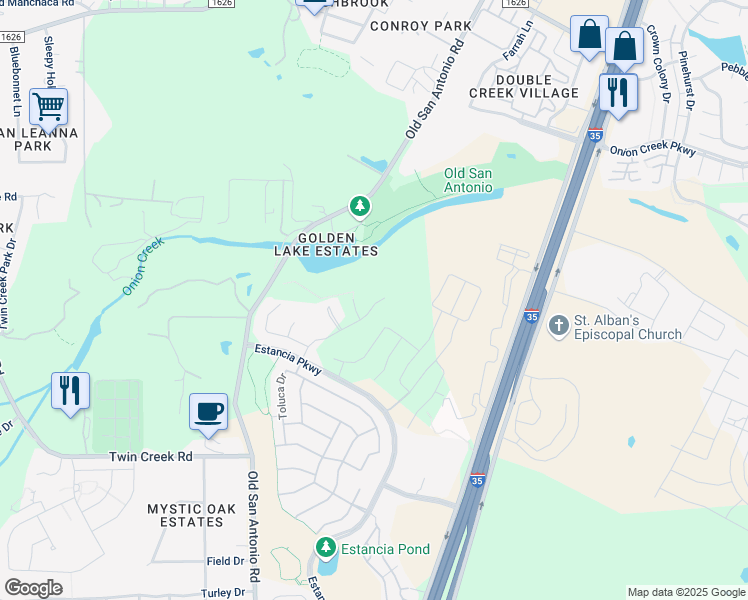 map of restaurants, bars, coffee shops, grocery stores, and more near 11907 Old San Antonio Rd in Travis