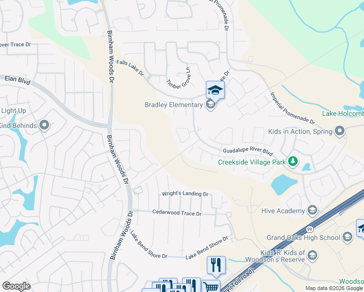 map of restaurants, bars, coffee shops, grocery stores, and more near 28898 Llano River Loop in Spring