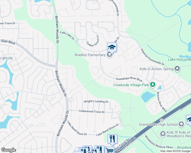 map of restaurants, bars, coffee shops, grocery stores, and more near 28902 Llano River Loop in Spring