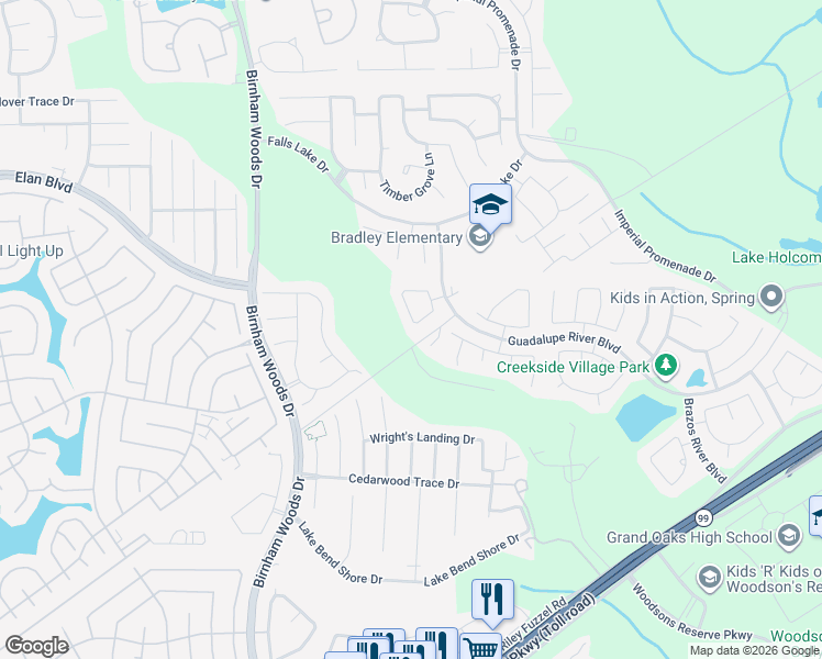 map of restaurants, bars, coffee shops, grocery stores, and more near 28898 Llano River Loop in Spring