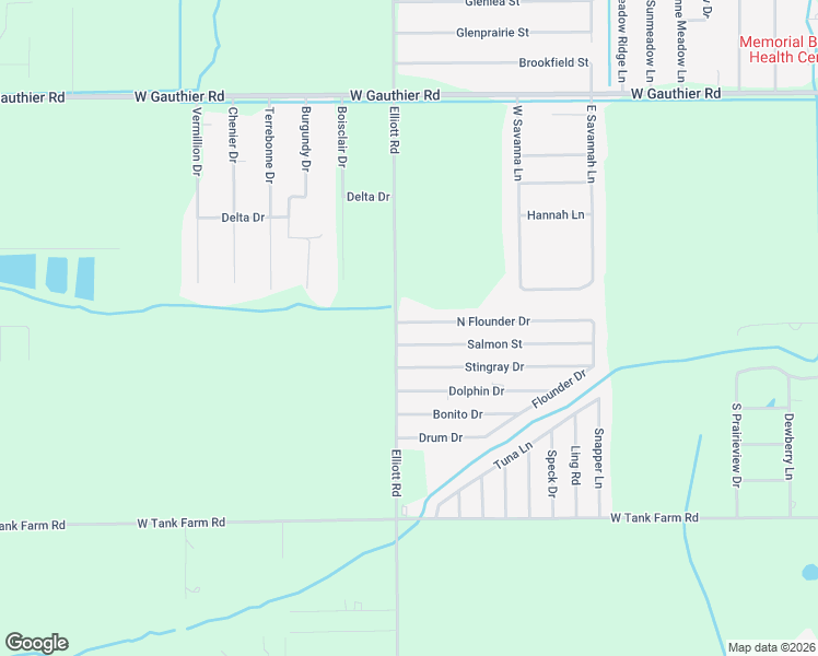 map of restaurants, bars, coffee shops, grocery stores, and more near 2549 Salmon Street in Lake Charles