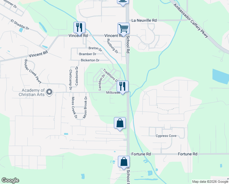 map of restaurants, bars, coffee shops, grocery stores, and more near 3200 Verot School Road in Lafayette