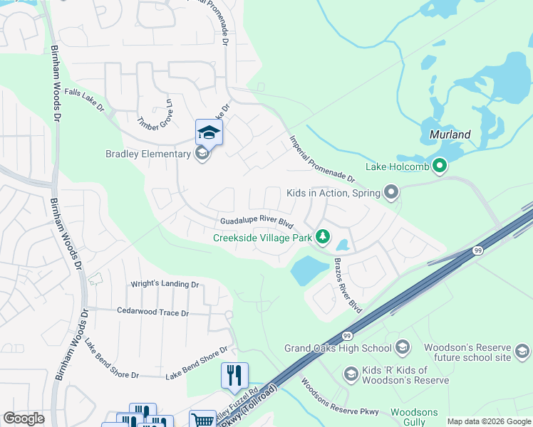map of restaurants, bars, coffee shops, grocery stores, and more near 29038 Village Creek Loop in Spring