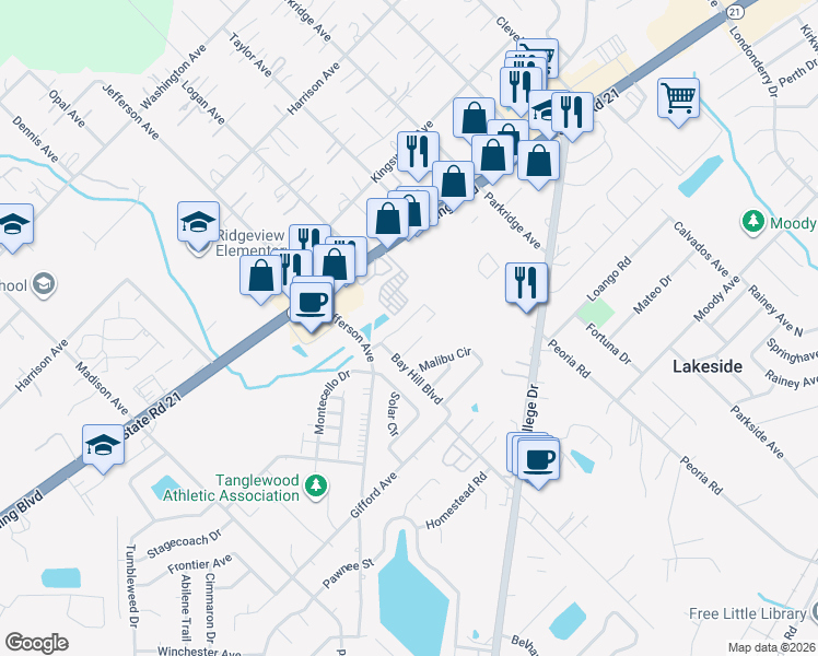 map of restaurants, bars, coffee shops, grocery stores, and more near 2649 San Francisco Boulevard in Orange Park