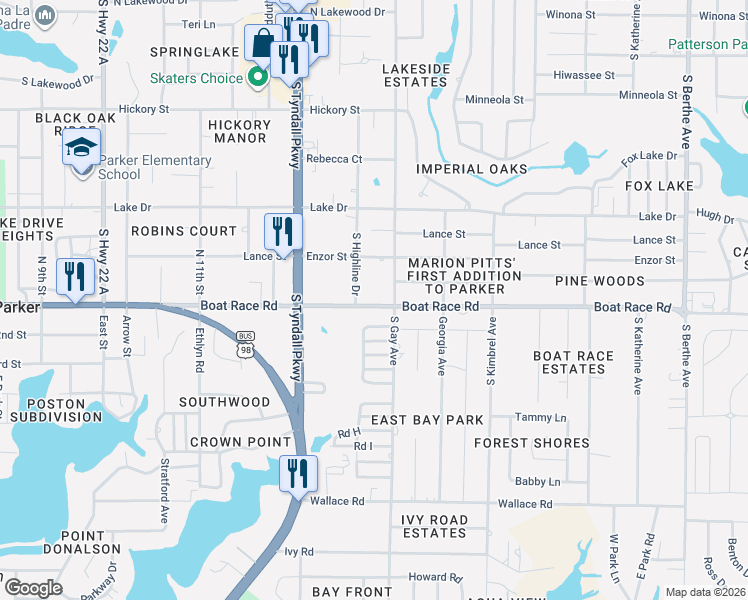 map of restaurants, bars, coffee shops, grocery stores, and more near 823 South Highline Drive in Panama City