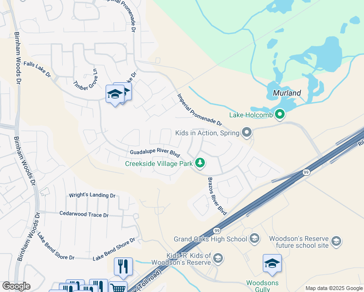 map of restaurants, bars, coffee shops, grocery stores, and more near 28914 East Pecos River Court in Spring
