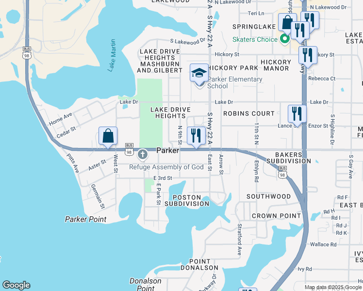 map of restaurants, bars, coffee shops, grocery stores, and more near 825 North 9th Street in Panama City