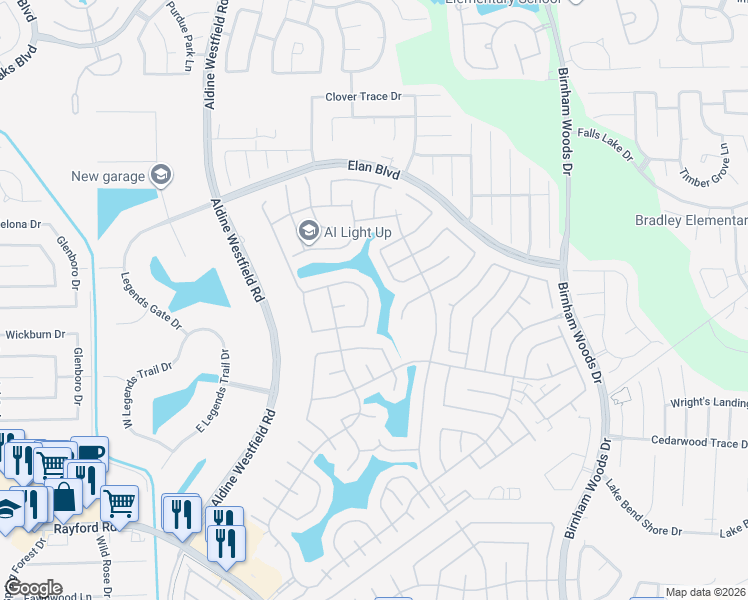 map of restaurants, bars, coffee shops, grocery stores, and more near 3131 Felton Springs Drive in Spring