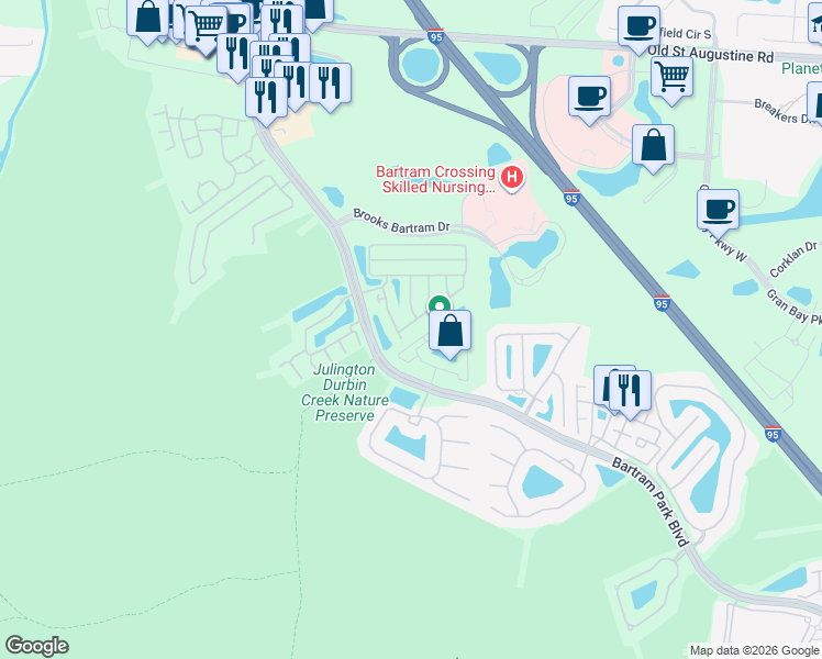 map of restaurants, bars, coffee shops, grocery stores, and more near 6152 High Tide Boulevard in Jacksonville