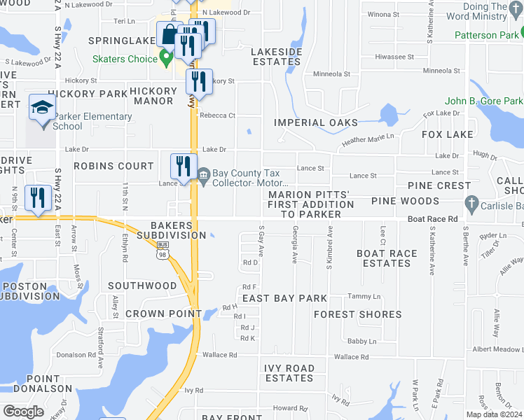 map of restaurants, bars, coffee shops, grocery stores, and more near 820 South Gay Avenue in Callaway
