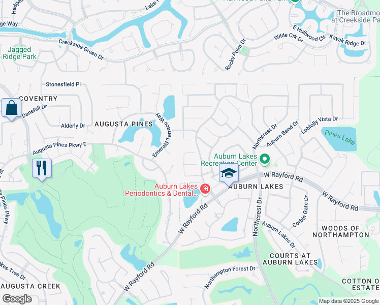 map of restaurants, bars, coffee shops, grocery stores, and more near 6807 American Elm Lane in Spring