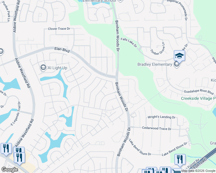 map of restaurants, bars, coffee shops, grocery stores, and more near 3511 Twin Mills Lane in Spring