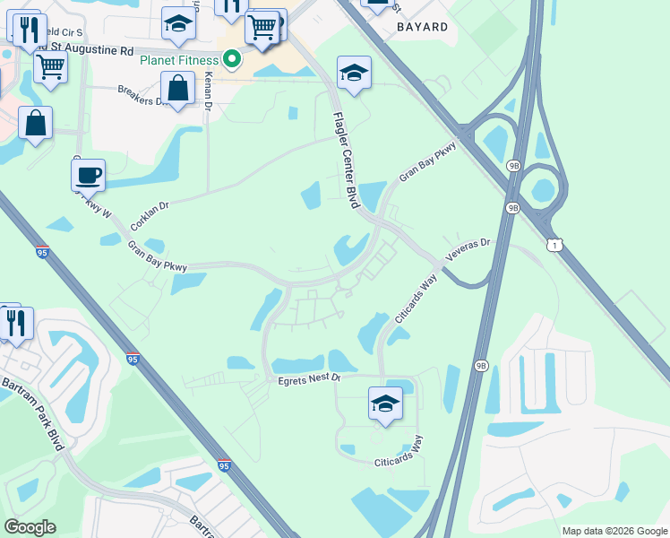 map of restaurants, bars, coffee shops, grocery stores, and more near 13285 Didymus Drive in Jacksonville