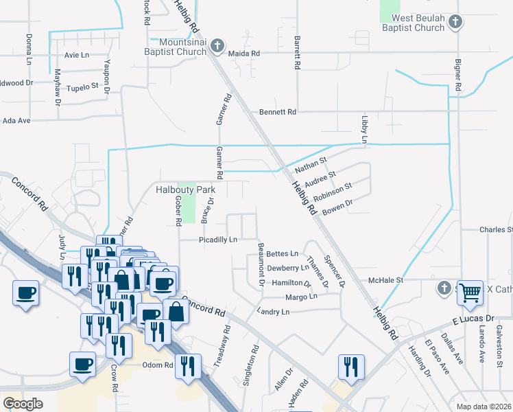 map of restaurants, bars, coffee shops, grocery stores, and more near 7955 Beaumont Dr in Beaumont