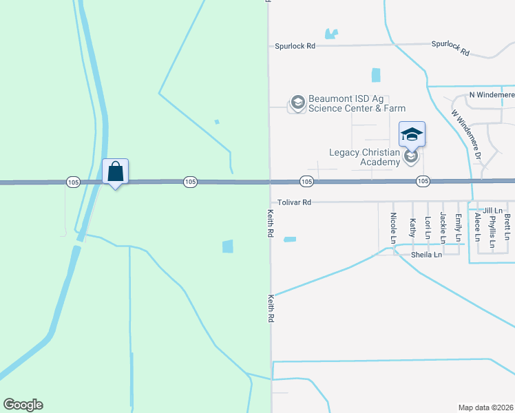 map of restaurants, bars, coffee shops, grocery stores, and more near 11303 Keith Road in Beaumont