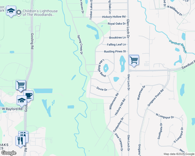 map of restaurants, bars, coffee shops, grocery stores, and more near 3422 Bristlecone Trail in Spring