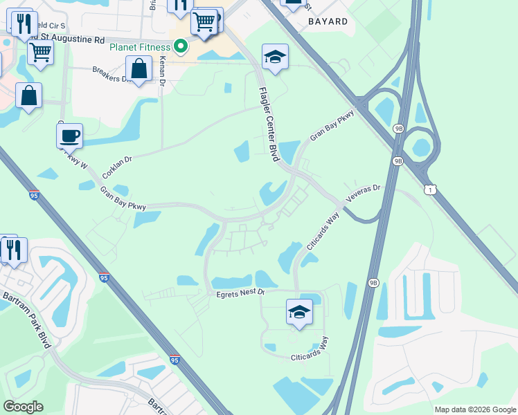 map of restaurants, bars, coffee shops, grocery stores, and more near 13285 Didymus Drive in Jacksonville