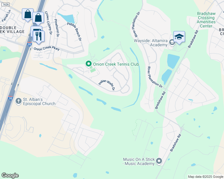 map of restaurants, bars, coffee shops, grocery stores, and more near 4707 Indian Wells Drive in Austin